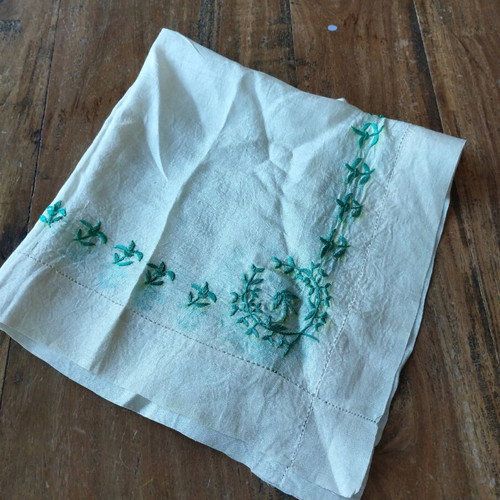Silk scarf used with green embroidery 44x44 cm