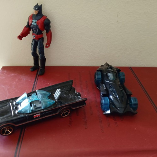 Batman figure with 2 Hot Wheels Batmobile used