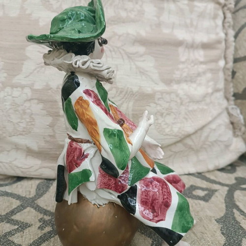 Vintage Italian Harlequin Figures set of 3, handmade porcelain