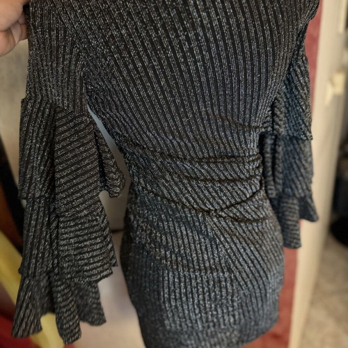 Black Metallic Blouse with Ruffled Sleeves