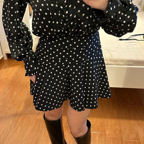 Zara set shirt and skirt like new, black with white polka dots