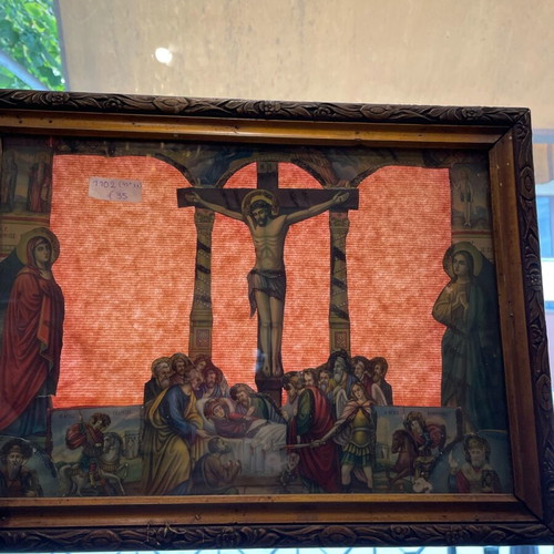 Old handmade religious image used with resurrection and last supper