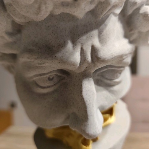 3D Printed David Bust with Gold Skull new, modern decorative art