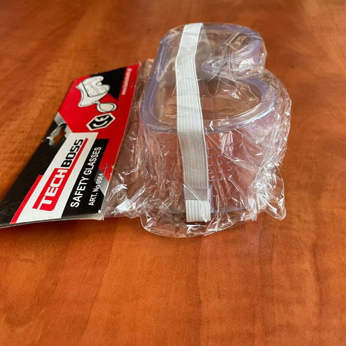 Safety glasses for work with transparent polycarbonate lenses and support strap