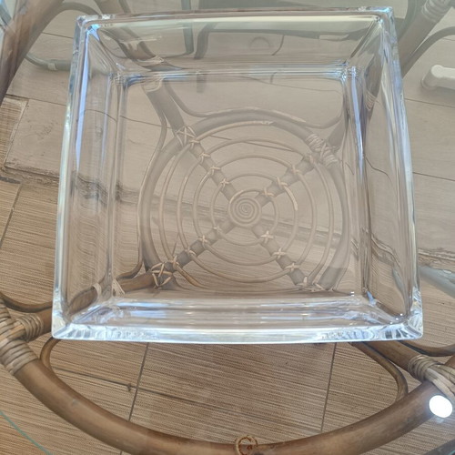Large square glass bowl, thick heavy transparent glass