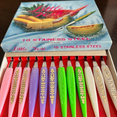 Vintage forks set of 12 new, assorted colors from 1970