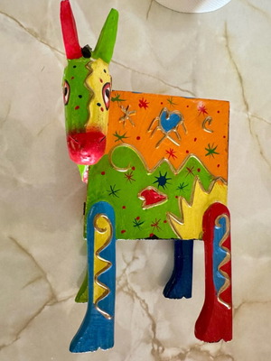 Handmade donkey piggy bank new, colorful wood