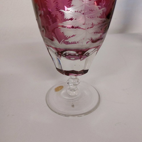 Bohemian vintage glass 16 cm ruby hand-cut like new