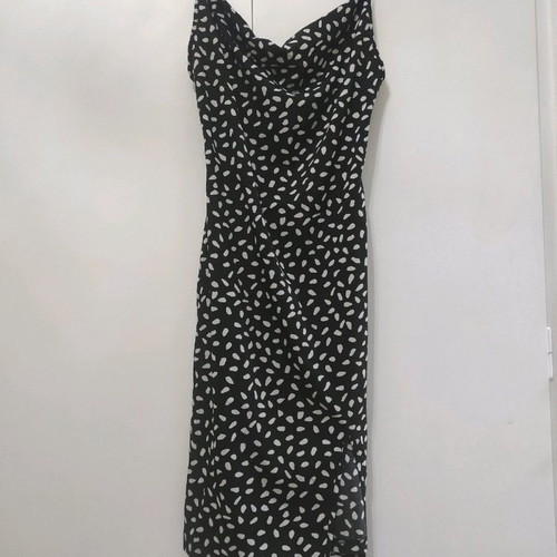 Black and white midi dress with leg slit, size Small, used
