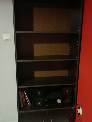 Bookcase wenge dark brown, like new, 75x30x180 cm, 4 shelves and cabinet