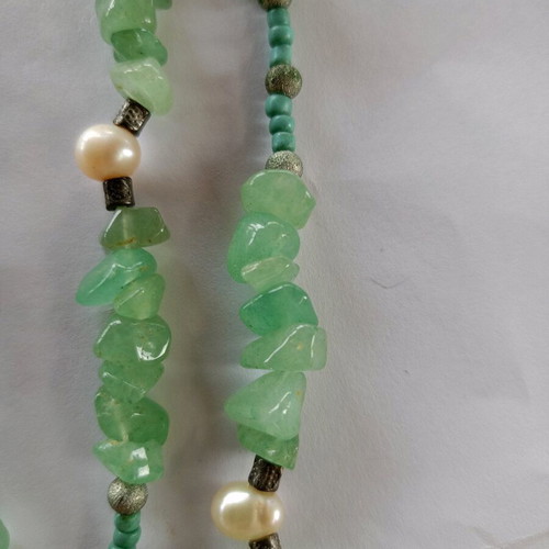 Handmade necklace with aventurines, natural pearls, turquoise and metal elements new
