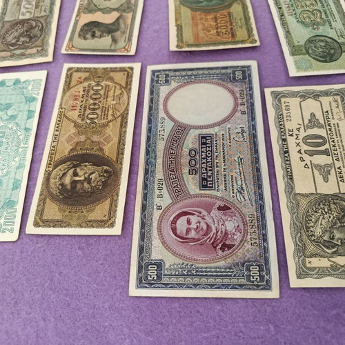 Occupation banknotes used, set of 10, Greece