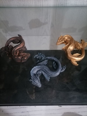 Dragon figurines set of 3 new, plaster and acrylic