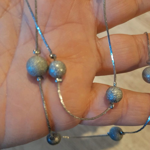Stainless steel necklace and earrings set new with double chain and matte silver balls