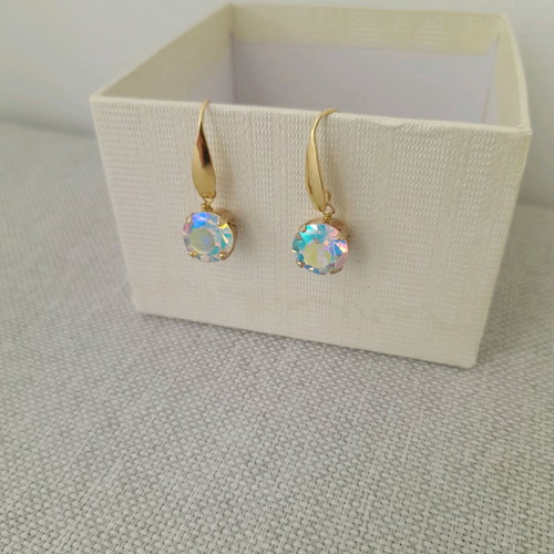 Earrings with iridescent crystal new, gold-plated steel 316