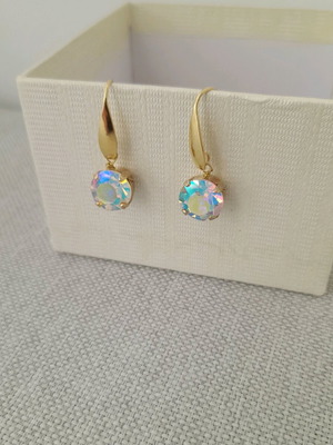Earrings with iridescent crystal new, gold-plated steel 316