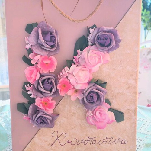 Canvas decoration for room and baptism with letter K and name Konstantina new