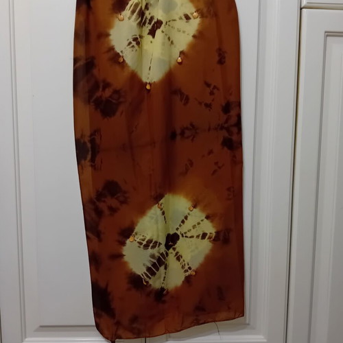 Mad Hat Scarf-Pareo new, beige and brown with bone leaf charms