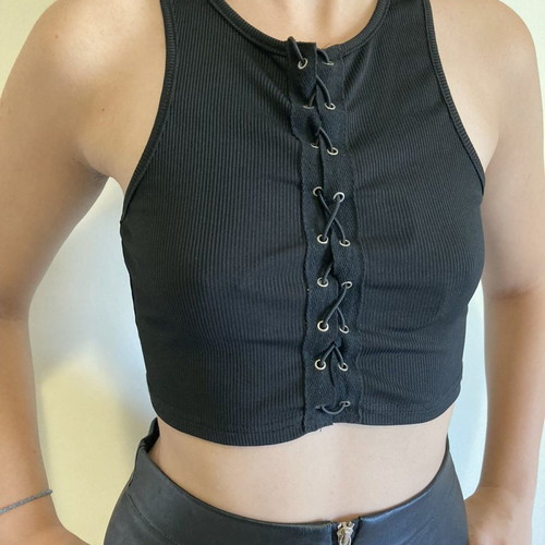 Black crop top with adjustable lace-up cords new, size S
