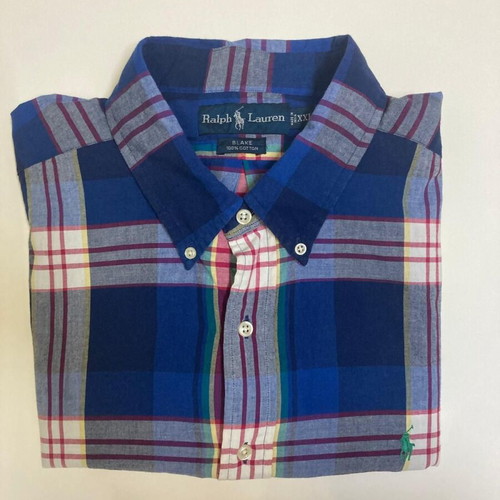 Ralph Lauren Fun Oxford Long Sleeve Shirt XXL, blue red blocked with green pony