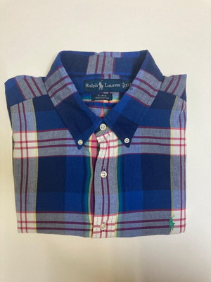 Ralph Lauren Fun Oxford Long Sleeve Shirt XXL, blue red blocked with green pony