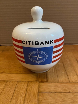 First National City Bank collectible piggy bank used, 1970 period