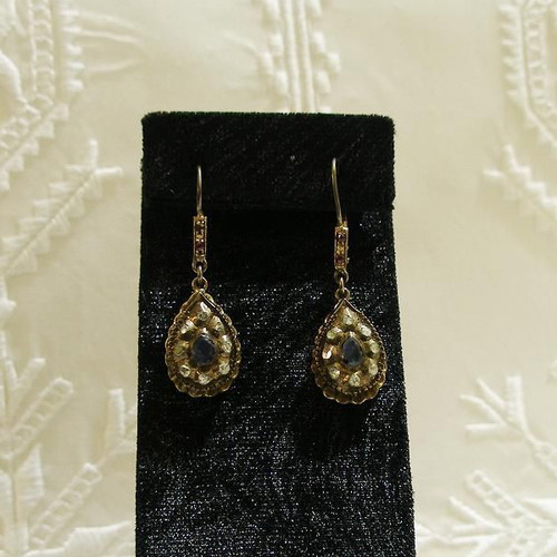 Victorian gold earrings 9 carat like new with diamonds, sapphires and rubies