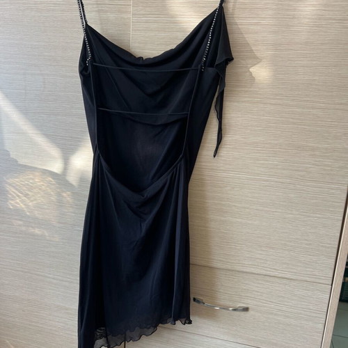 Black asymmetrical Lynne dress like new with rhinestones on straps