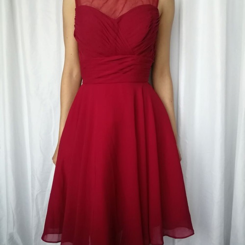 Red chiffon short party dress, size M