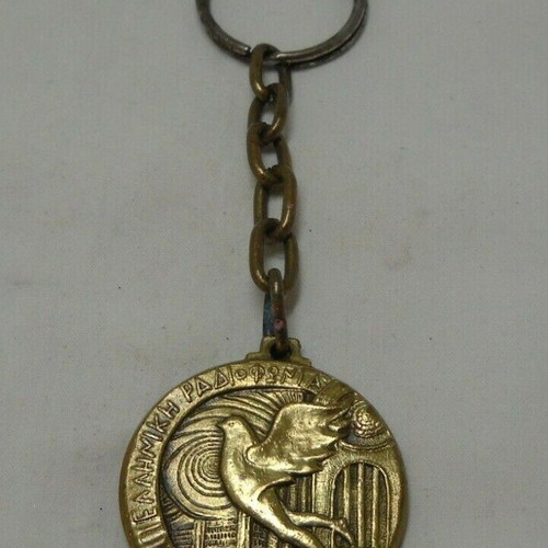 Vintage keychain Greek Radio 50th anniversary signed Rokos used