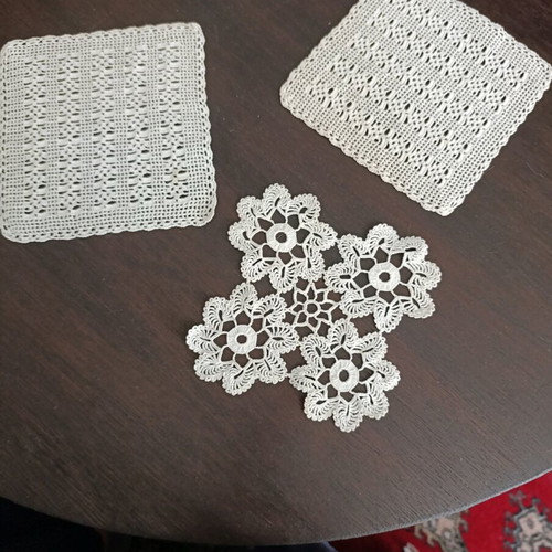 Handmade doilies used, set of 3 pieces