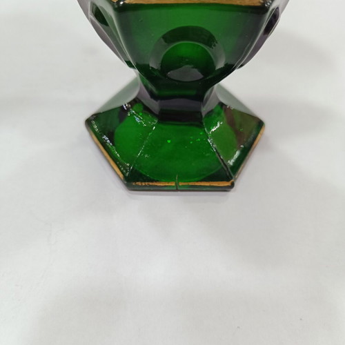 Rare Biedermeier Crystal Glass emerald like new with gold decoration