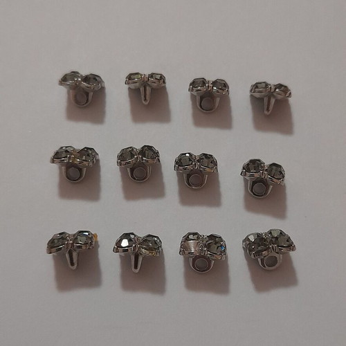 Decorative buttons set of 12 with gray rhinestones on silver metal base new