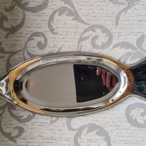 Serving platter fish silver plated, stainless steel, 24K gold plated new