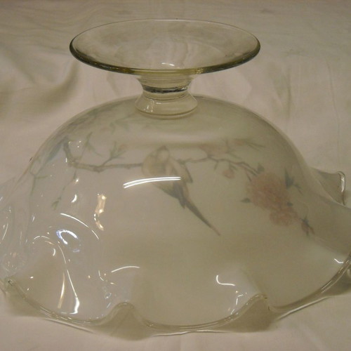 Vintage fruit bowl used, double white glass with swallows
