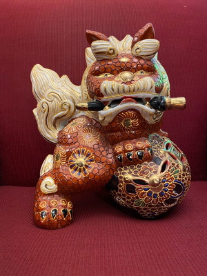 Χειροποίητο αγαλματίδιο Shishi Lion Katana Sword Kutani Potery σαν καινούργιο, αντίκα Ιαπωνίας