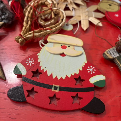 Box with Christmas decorations like new