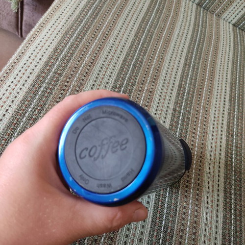 Coffee thermos container used, blue metallic, 500 ml