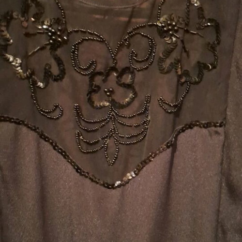 Satin dress with embroidered sheer bust and back like new, black, size M