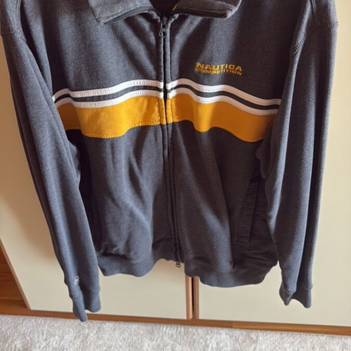 Nautica Competition vintage track jacket used, gray with yellow stripe, size S