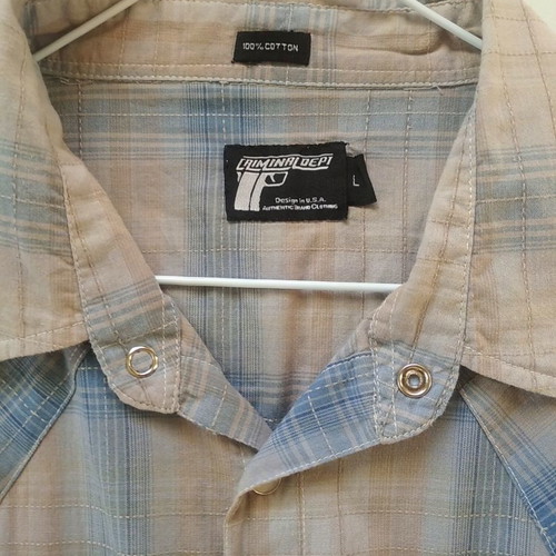 Criminal Depi shirt L, beige and blue cotton