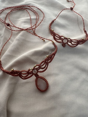 Macrame jewelry set with white opalite and quartz, new