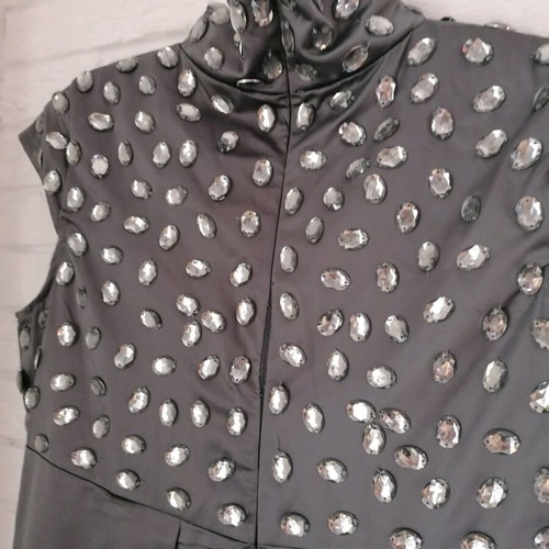 Satin dress gray embroidered with stones like new, size M