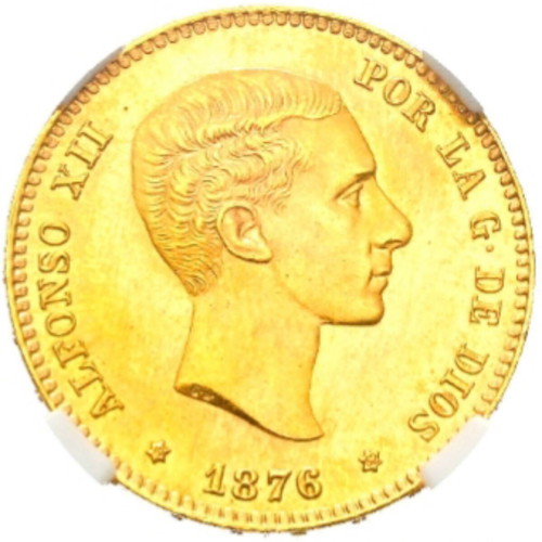 Gold coin 25 pesetas Alfonso XII 1876 like new