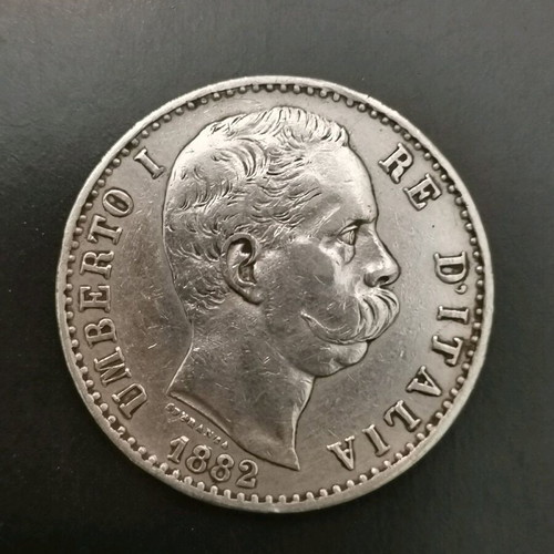 Italy 2 Lire Coin 1882 like new, silver 0.835