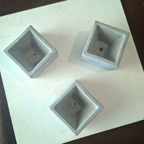 Set of 3 handmade concrete mini flower pots, gray