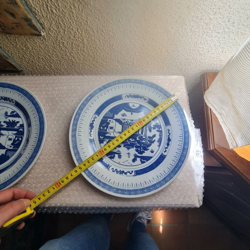 Blue and white Chinese dinner plates set used, 10 pieces