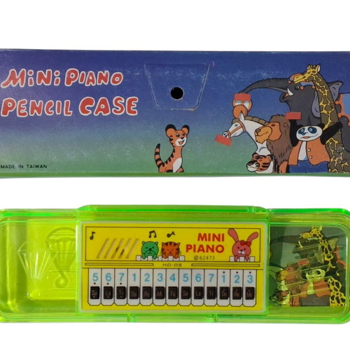 Vintage school pencil case with mini piano from the 80s new
