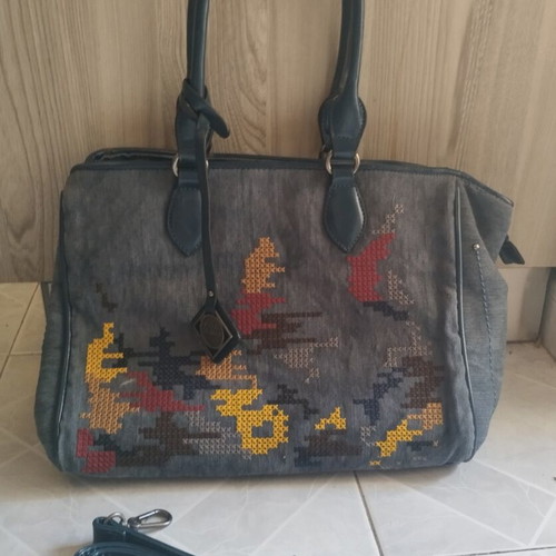 Dudlin Shoulder Bag like new with colorful embroidery and denim texture