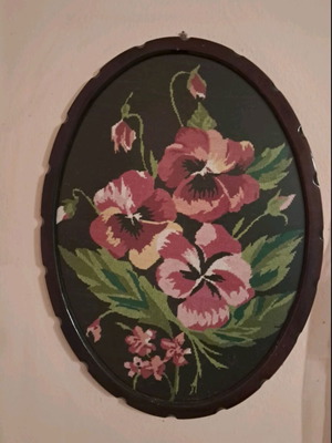Handmade embroidered floral frame 40×35 cm, like new